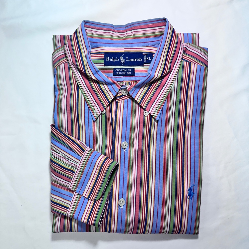 Ralph‎ Lauren XL Custom Fit Striped Button Down Shirt Multi Color Cotton